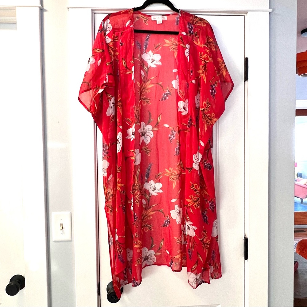 Band of Gypsies Sheer Red Floral Tunic/ Cover Up. Size XS/S.